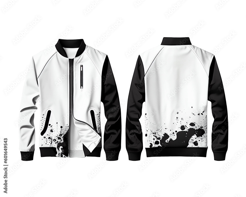 Cool jacket in white color and black splash patterns on isolated ...