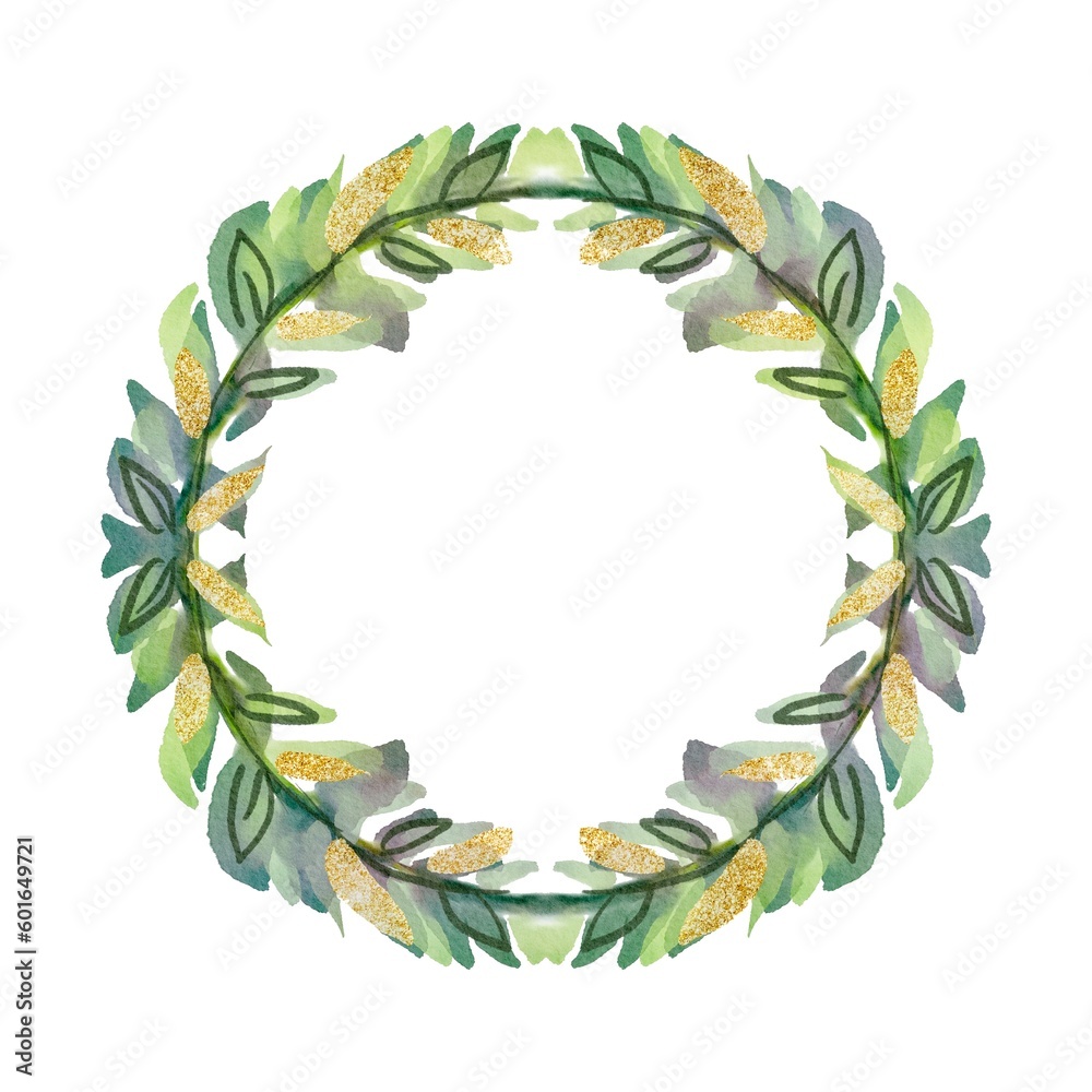 Fototapeta premium Watercolor Painting of Leaf Circle Banner
