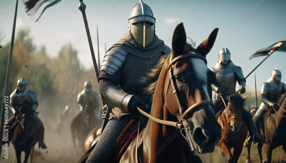 Medieval knight on a horse. Generative ai Medieval knight on a horse. Generative ai