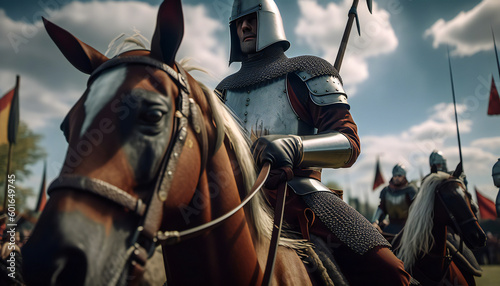 Medieval knight on a horse. Generative ai