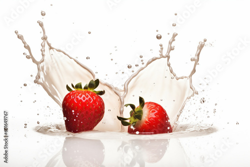 Generative ai. Splash background milk and strawberry