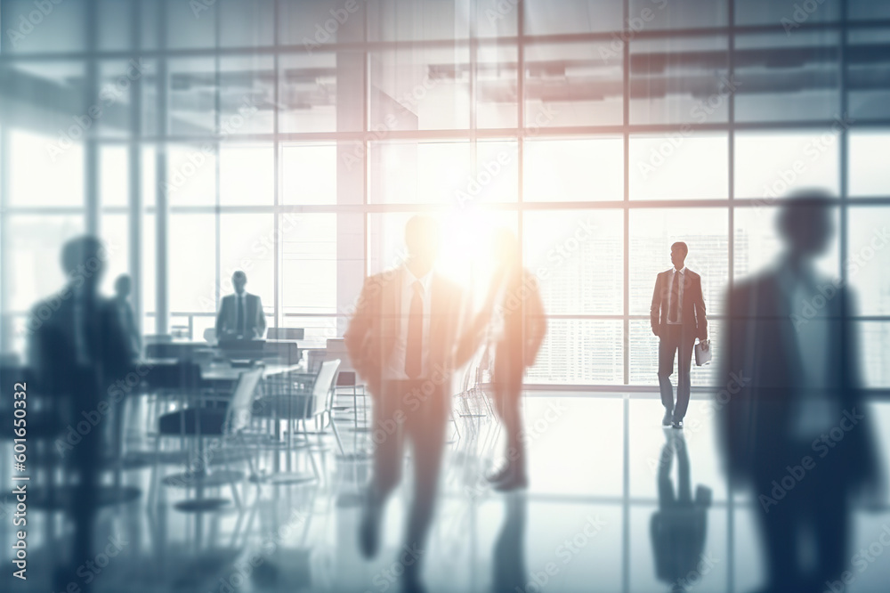 Corporate Visionaries: Blurred Business People in a Modern White Glass Office. created with Generative AI Corporate Visionaries: Blurred Business People in a Modern White Glass Office. created with Generative AI