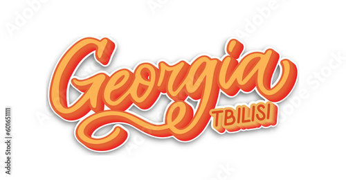 Orange sticker lettering Georgia. Sticker on a white background with a shadow. A sticker for using the team logo, for printing on a T-shirt and on the Internet.