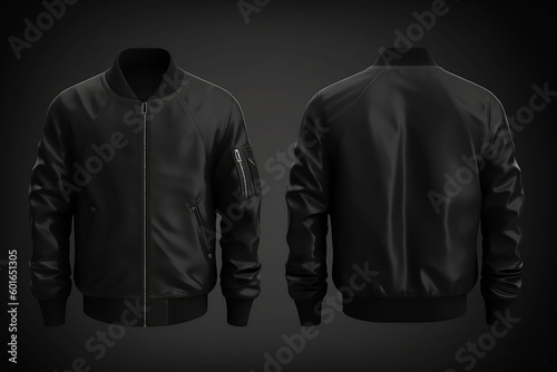 Mock up of Track jacket front and back with black matte and light of background, generative ai