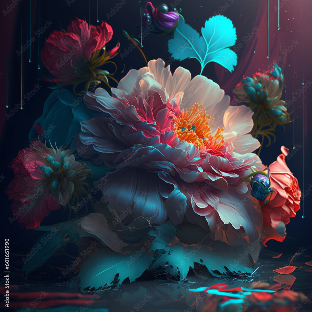 Futuristic alien flowers, science fiction flowers made with Generative Ai technology Futuristic alien flowers, science fiction flowers made with Generative Ai technology