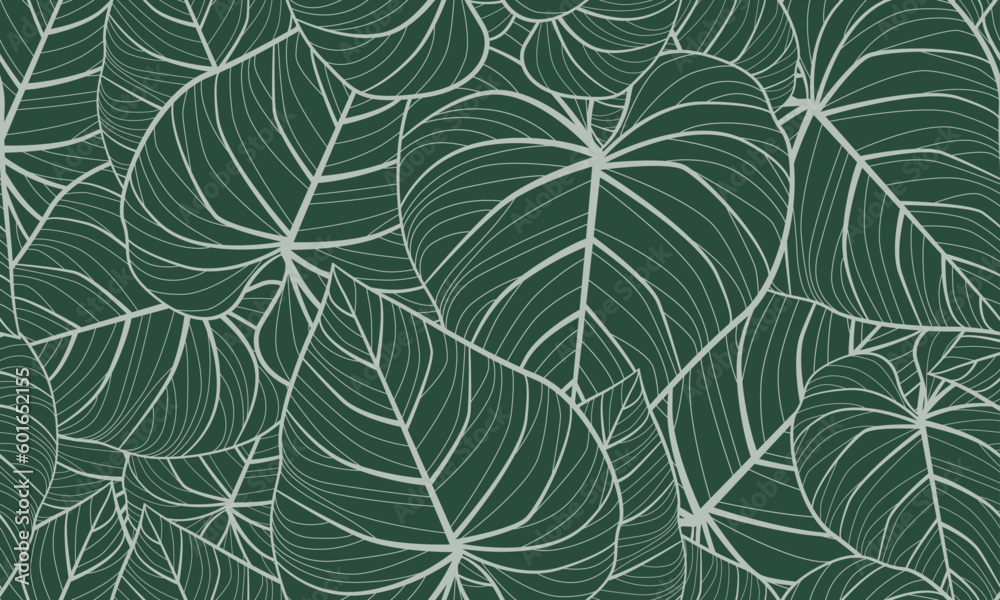 Leaves Seamless Pattern. Line Art Leaf Trendy Modern Design Background. Abstract Fashionable Botanical Vector Template Linear Style for Your Design.