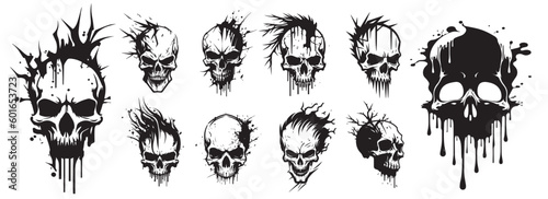 Human skulls black and white vector. Silhouette svg shapes of skulls illustration.