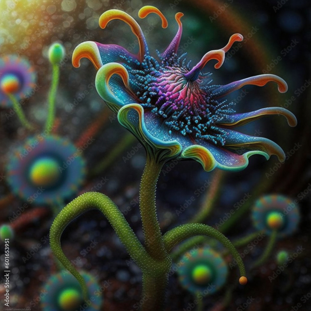 Futuristic alien flowers, science fiction flowers made with Generative Ai technology Futuristic alien flowers, science fiction flowers made with Generative Ai technology