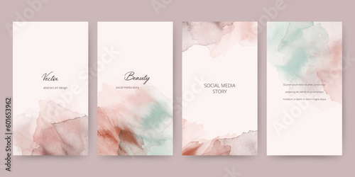 Abstract watercolor templates for social media story, postcard, cover or booklet. Makeup, cosmetics or beauty concept.