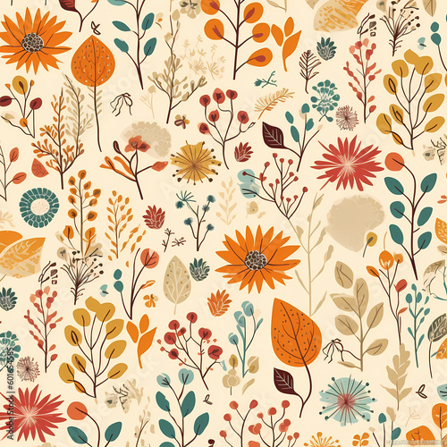 Wallpaper Pattern Autumn Flowers Simple Illustration