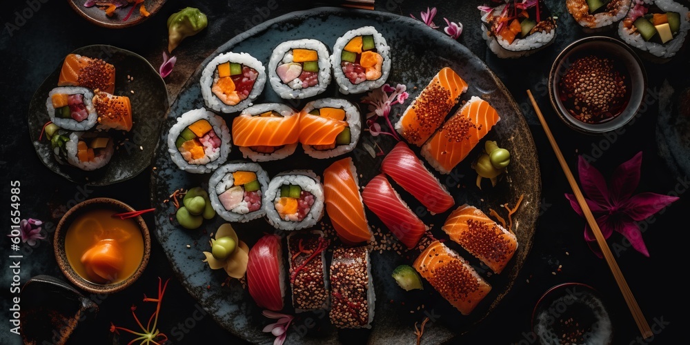 Top view of delicious sushi.generative ai