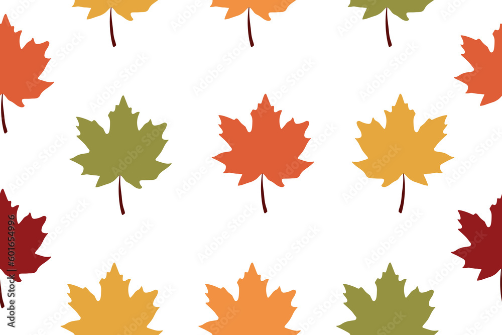 Seamless pattern of colorful maple leaves. Autumn maple leaves on a white background. Vector illustration Seamless pattern of colorful maple leaves. Autumn maple leaves on a white background. Vector illustration