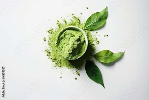 Green matcha tea powder. Generative ai