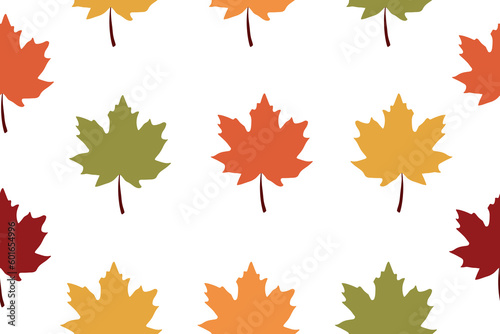 Seamless pattern of colorful maple leaves. Autumn maple leaves on a white background. Vector illustration