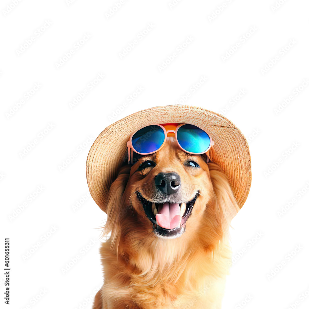 dog with sunglasses and summer object