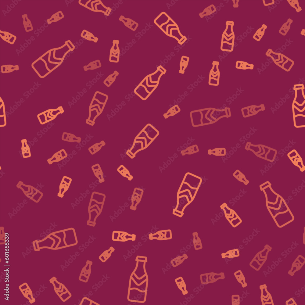 Brown line Beer bottle icon isolated seamless pattern on red background. Vector Brown line Beer bottle icon isolated seamless pattern on red background. Vector