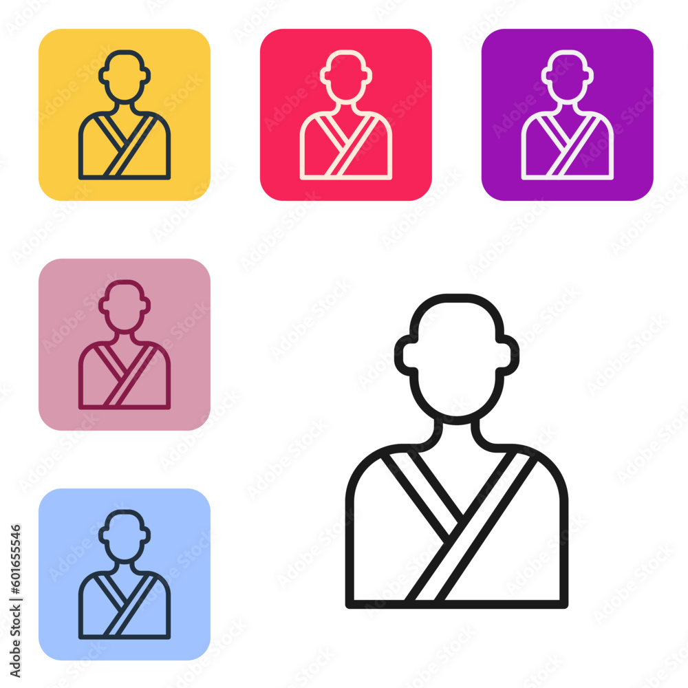 Black line Man in the sauna icon isolated on white background. Set icons in color square buttons. Vector Black line Man in the sauna icon isolated on white background. Set icons in color square buttons. Vector