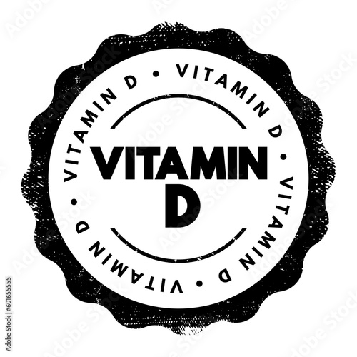 Vitamin D - group of fat-soluble secosteroids responsible for increasing intestinal absorption of calcium, magnesium, and phosphate, and many other biological effects, text concept stamp