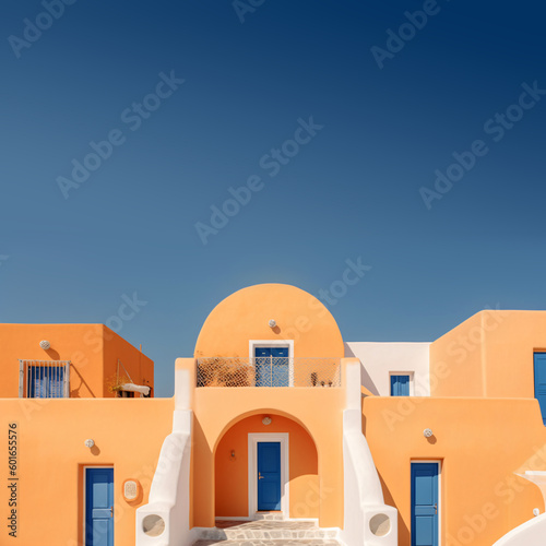 mediterranean architecture and cloudless blue sky, fictional landscape created with generative ai © CROCOTHERY