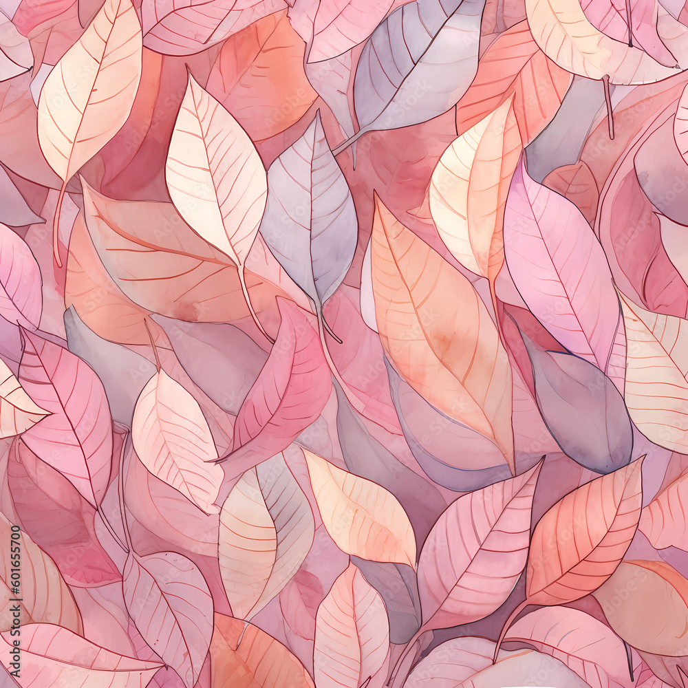 Abstract Autumn Leaves Pink Pastel Pattern Illustration