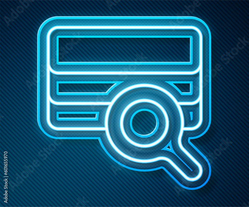 Glowing neon line Agricultural soil test and results icon isolated on blue background. Digital soil analysis. Vector