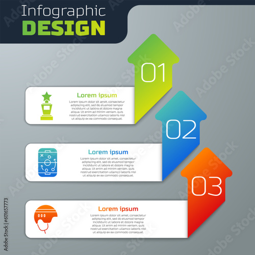 Set Award cup, Planning strategy and Hockey helmet. Business infographic template. Vector