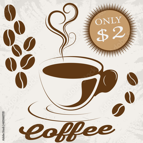 A cup of coffee on a light background  coffee time graphics  picture for a magazine or website 