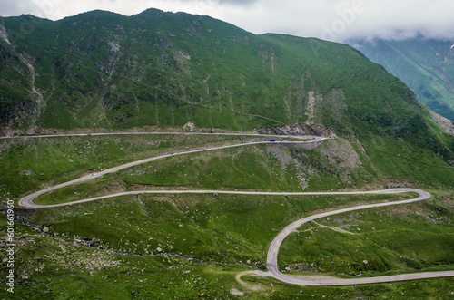 View with Transfagarasan Road in Carpathian Mountains in Romania
