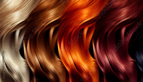 Perfect  healthy and shiny hair in the focus of a portrait. Perfect for barber  hair color and shampoo advertising. Shiny hair extensions of natural hair different colour Ai generated image