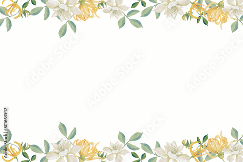 watercolor white gardenia and Thai style flower bouquet gold glitter wreath frame