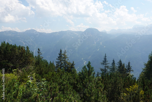 The view of Hallstaetter lake from the trekking route to Hoher Sarstein mountain, Upper Austria region