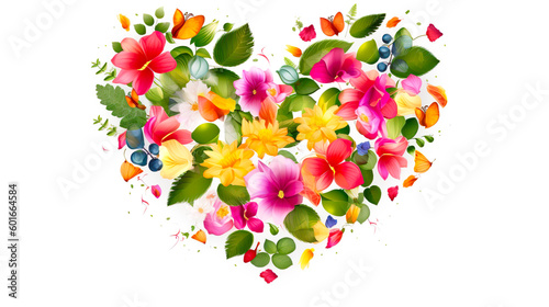 白背景にハート型の花のイラスト背景　Generative AI