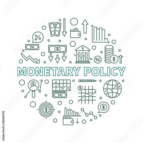 Monetary Policy vector round outline banner - Macroeconomics minimal illustration