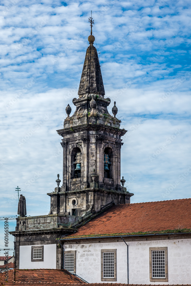 Tower of Trinity Church in Santo Ildefonso area of Porto city, Portugal