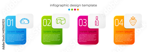 Set line Taco with tortilla, Cheese, Tabasco sauce and Strawberry. Business infographic template. Vector