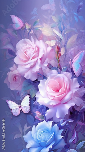 Wallpapers roses and butterflies purple. AI generative