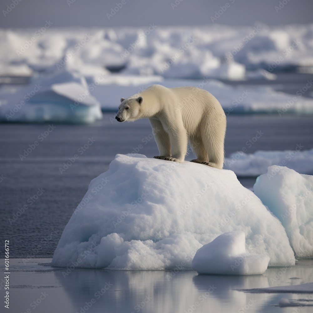 A powerful image of a polar bear stranded on a shrinking ice cap