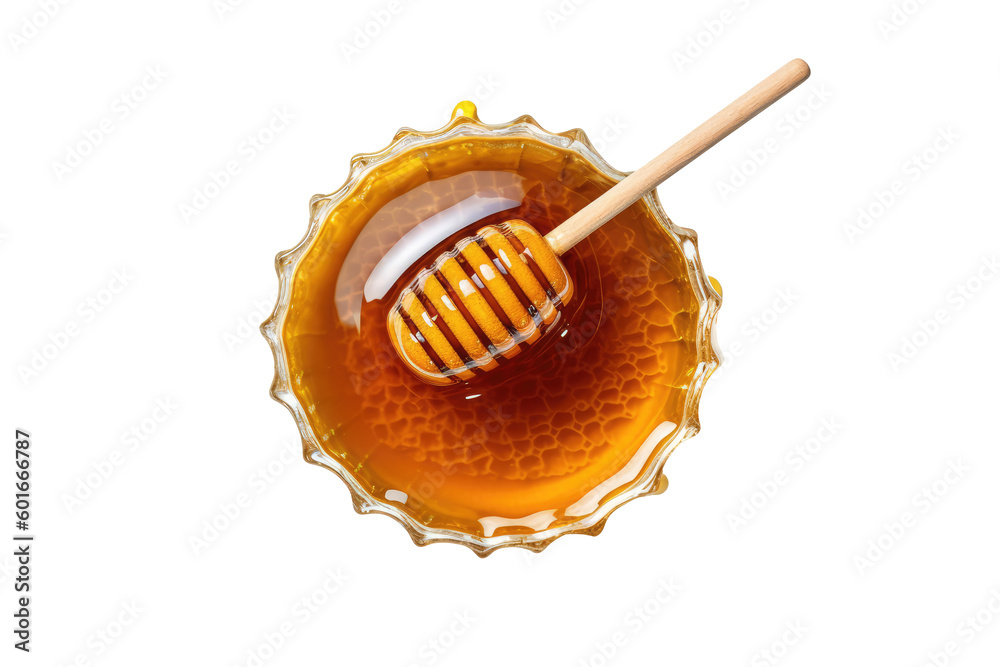 Honey in a plate top view on transparent background. Generative Ai Honey in a plate top view on transparent background. Generative Ai