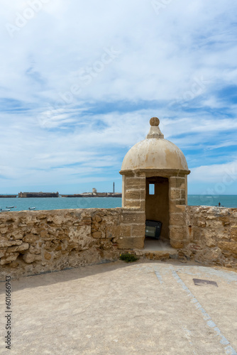 Atlantic ocean view from Castle of Saint Catalina in Cadiz, Spain on April 30, 2023 