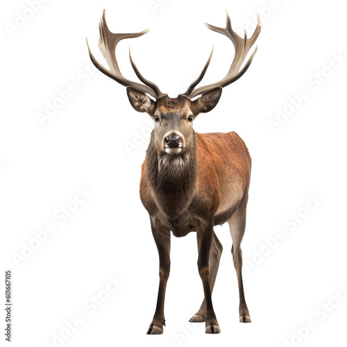 Obraz na plátne portrait of a red deer stag looking forward impressive antlers png,  Created using generative AI tools