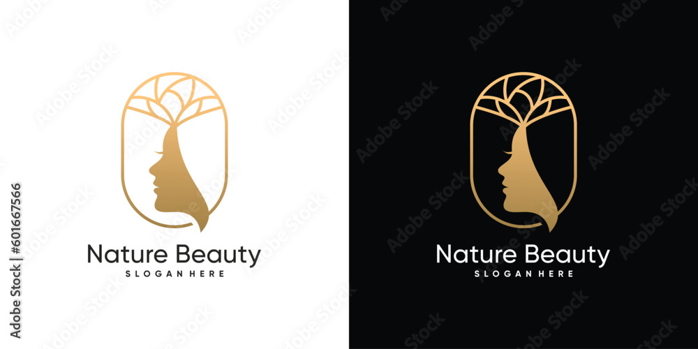 Nature beauty woman logo vector design with modern concept