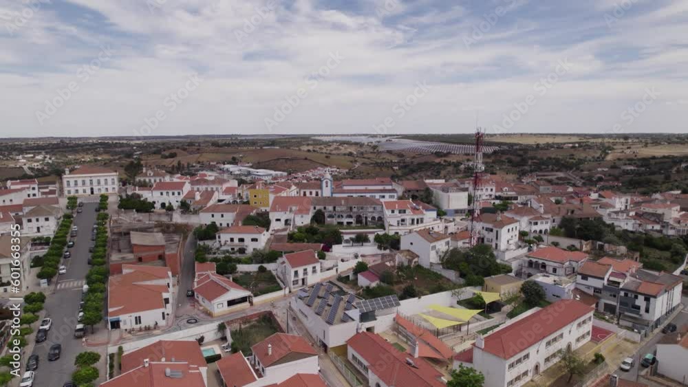 Circling aerial view of the town center of Ourique, Portugal Circling aerial view of the town center of Ourique, Portugal