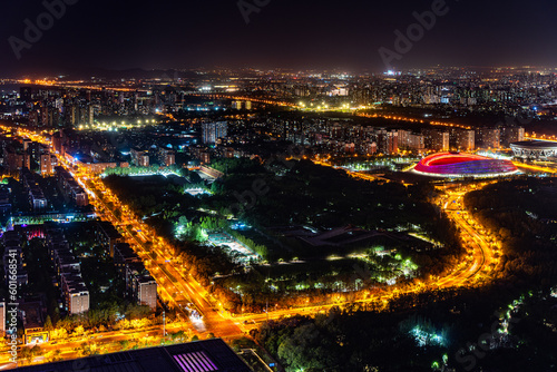 beijing urban buildings night view traffic street
