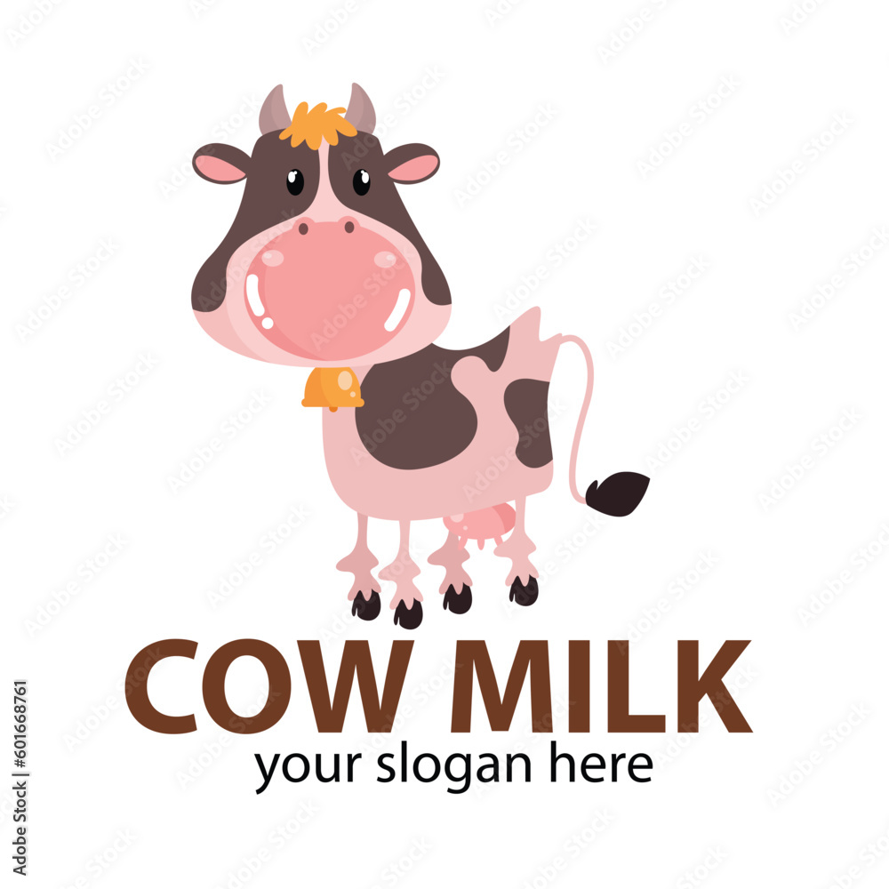 vector logo cute milk cow dark brown pink and red horns collared person with pink nose vector logo cute milk cow dark brown pink and red horns collared person with pink nose