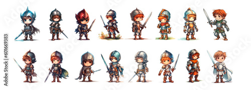 Set of cute knights warriors children to illustrate children's books