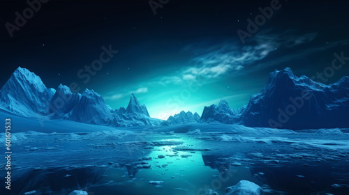 Glacial winter landscape. Winter landscape with sea and glacial. generative ai. © jozefklopacka