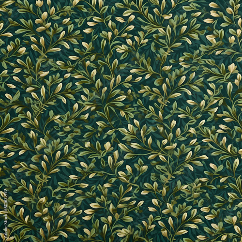 Floral Leaves Pattern On Green Cotton Cloth Illustration