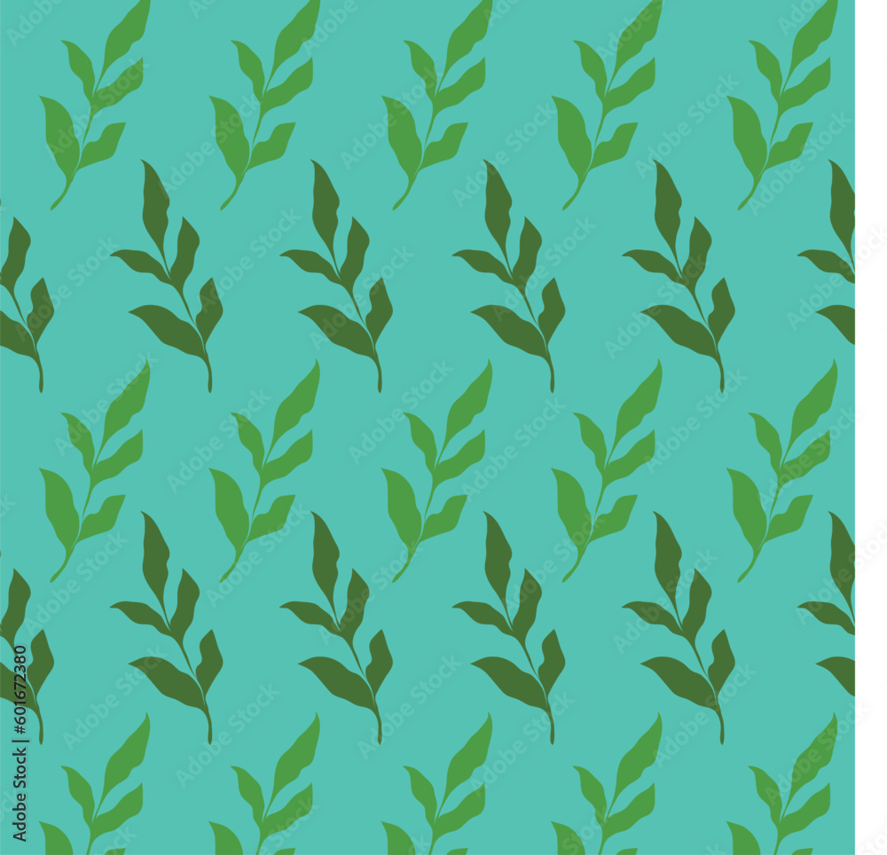 floral ornament, vector seamless pattern. green twig with leaves