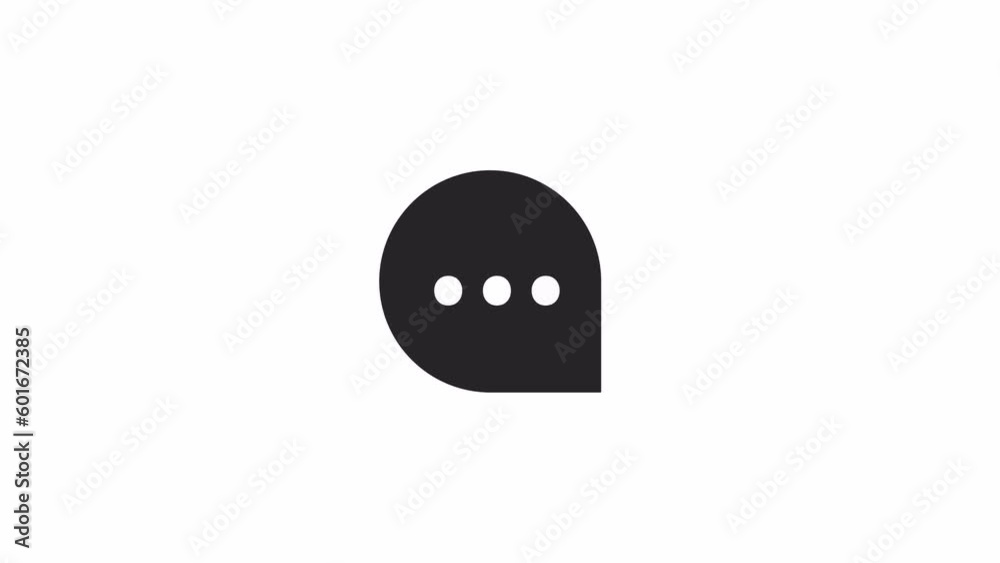Animated dark mode talk box. Black and white thin line icon 4K video footage for web design. Speech bubble with ellipsis isolated monochromatic flat element animation with alpha channel transparency