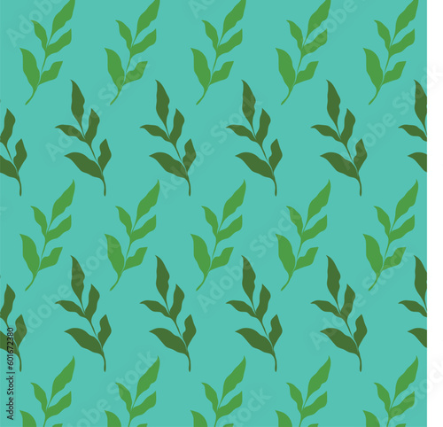 Fototapeta Naklejka Na Ścianę i Meble -  floral ornament, vector seamless pattern. green twig with leaves